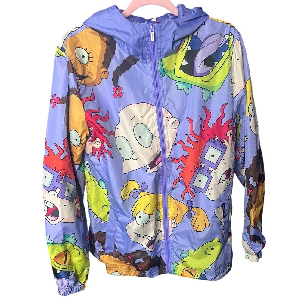 Members Only x Nickelodeon Rugrats Windbreaker Jacket Purple Print Hooded Medium